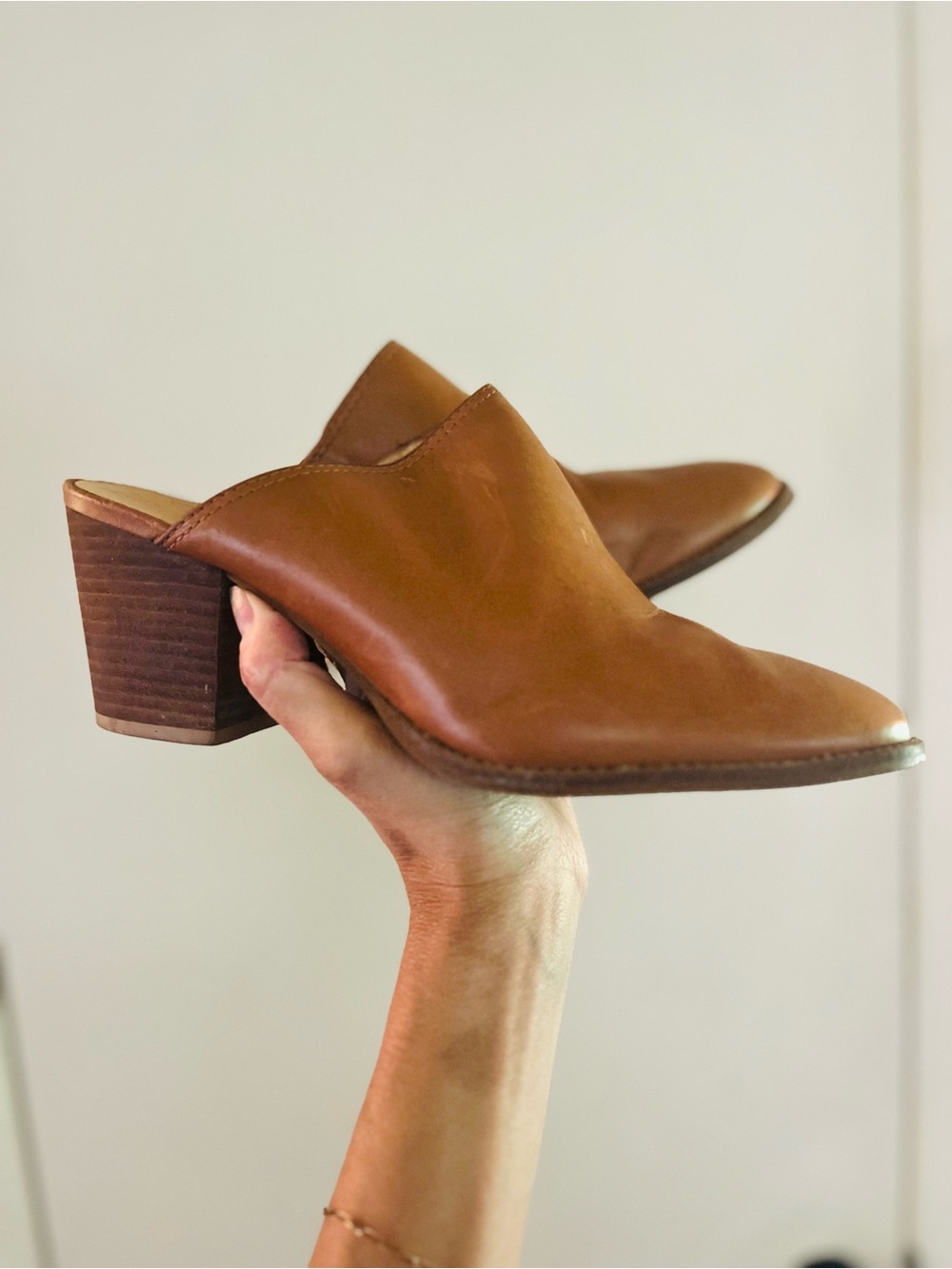Madewell Cognac Leather Western 90s Mules Block Heel Pointed Toe Boho Shoes 8
